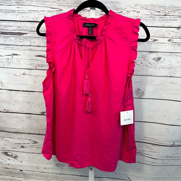 Ellen Tracy Fuchsia Ruffle Sleeveless Blouse XL NWT - Picture 4 of 9